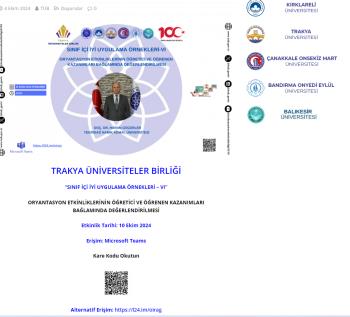 2024-2025 Eğitim Öğretim Yılı Trakya Üniversiteler Birliği (TÜB) “Sınıf İçi Uygulama Örnekleri VI –“ Çevrimiçi Semineri Düzenlendi.