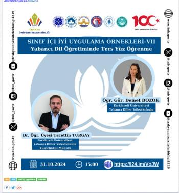 Trakya Üniversiteler Birliği (TÜB) Alt Çalışma Grubu tarafından “Sınıf İçi İyi Uygulama Örnekleri – VII" Semineri düzenlendi.